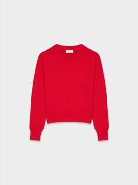 Aritzia Essential Cashmere Shrunken V-Neck Sweater Flashing Red